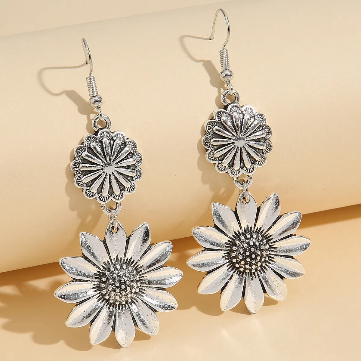 Retro Sunflower Flower Alloy Plating Women's Drop Earrings