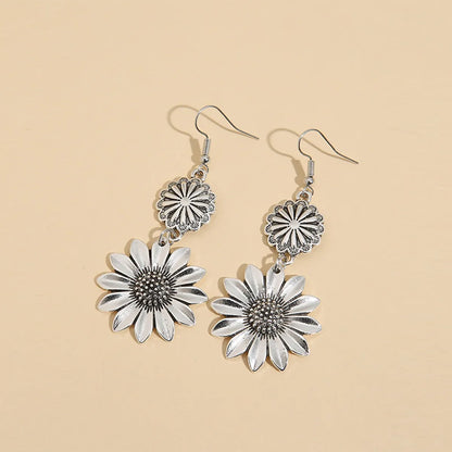 Retro Sunflower Flower Alloy Plating Women's Drop Earrings