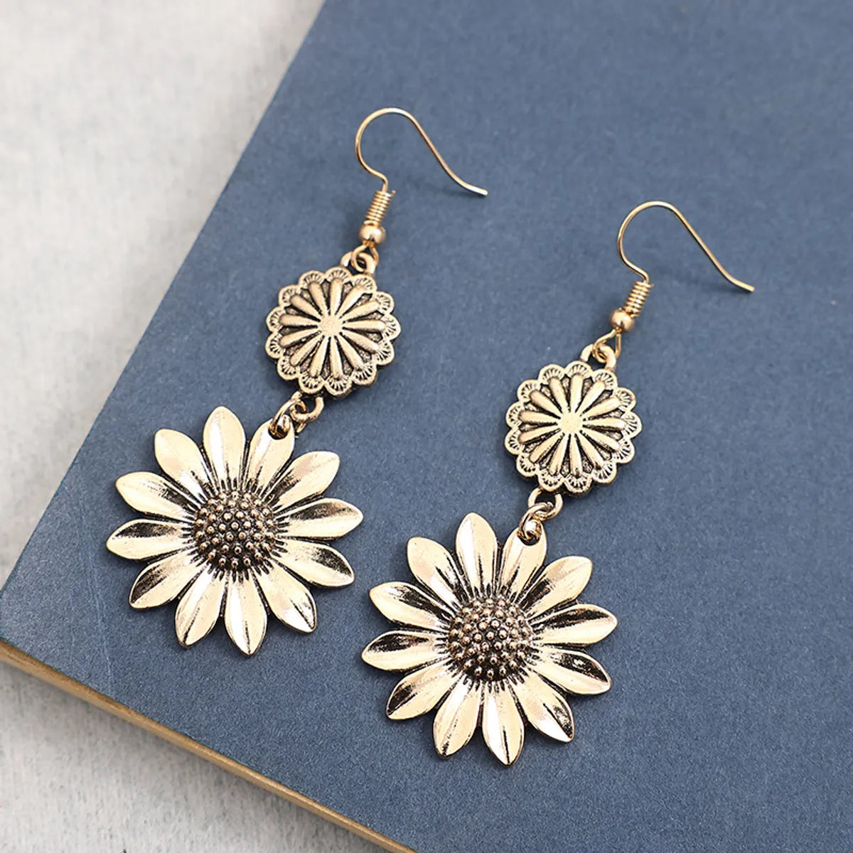 Retro Sunflower Flower Alloy Plating Women's Drop Earrings