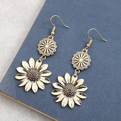 Retro Sunflower Flower Alloy Plating Women's Drop Earrings