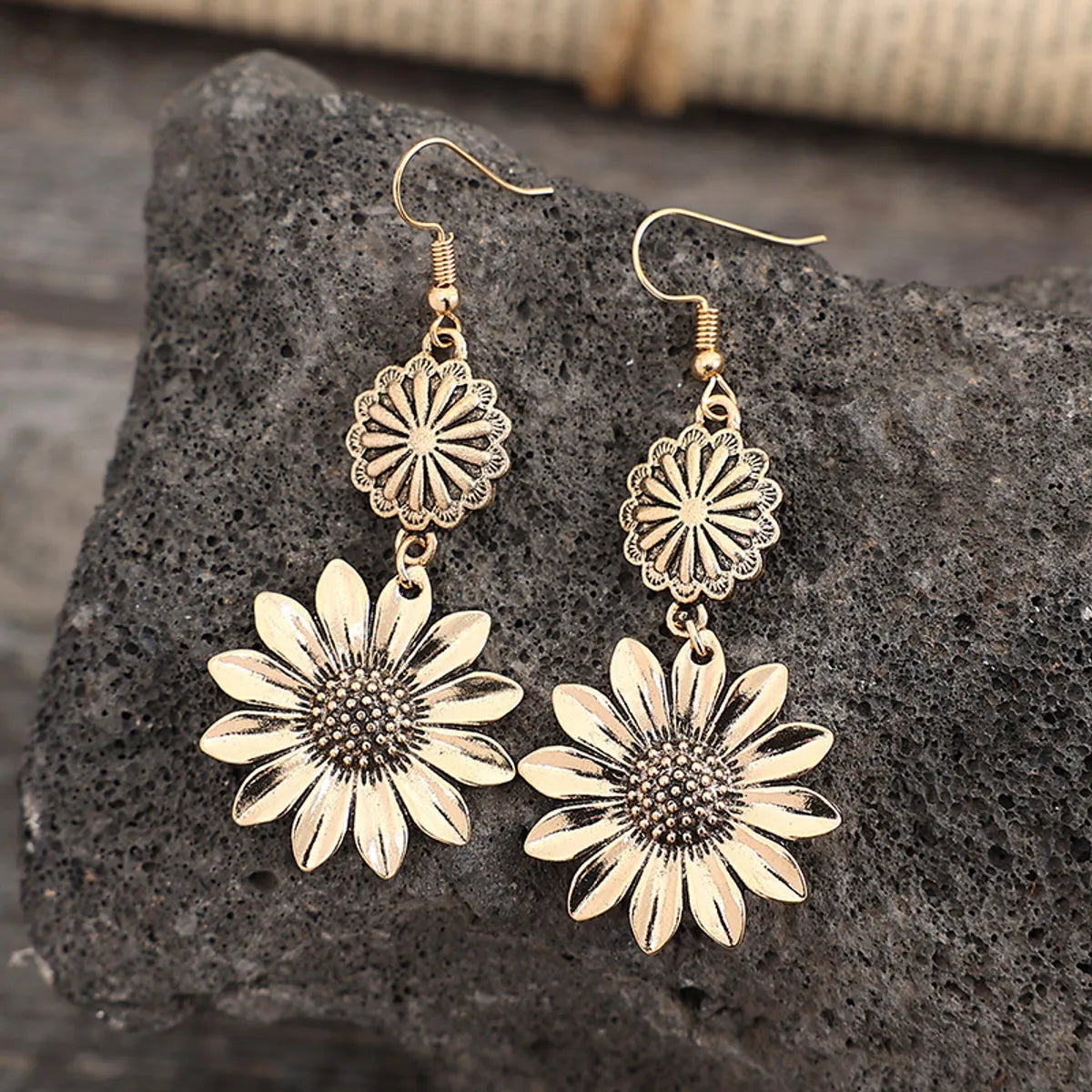 Retro Sunflower Flower Alloy Plating Women's Drop Earrings