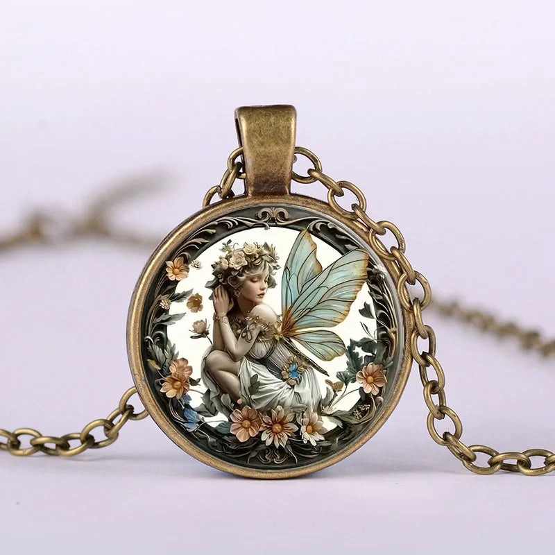 Retro Sweet Angel Glass Alloy Glass Wholesale Pendant Necklace