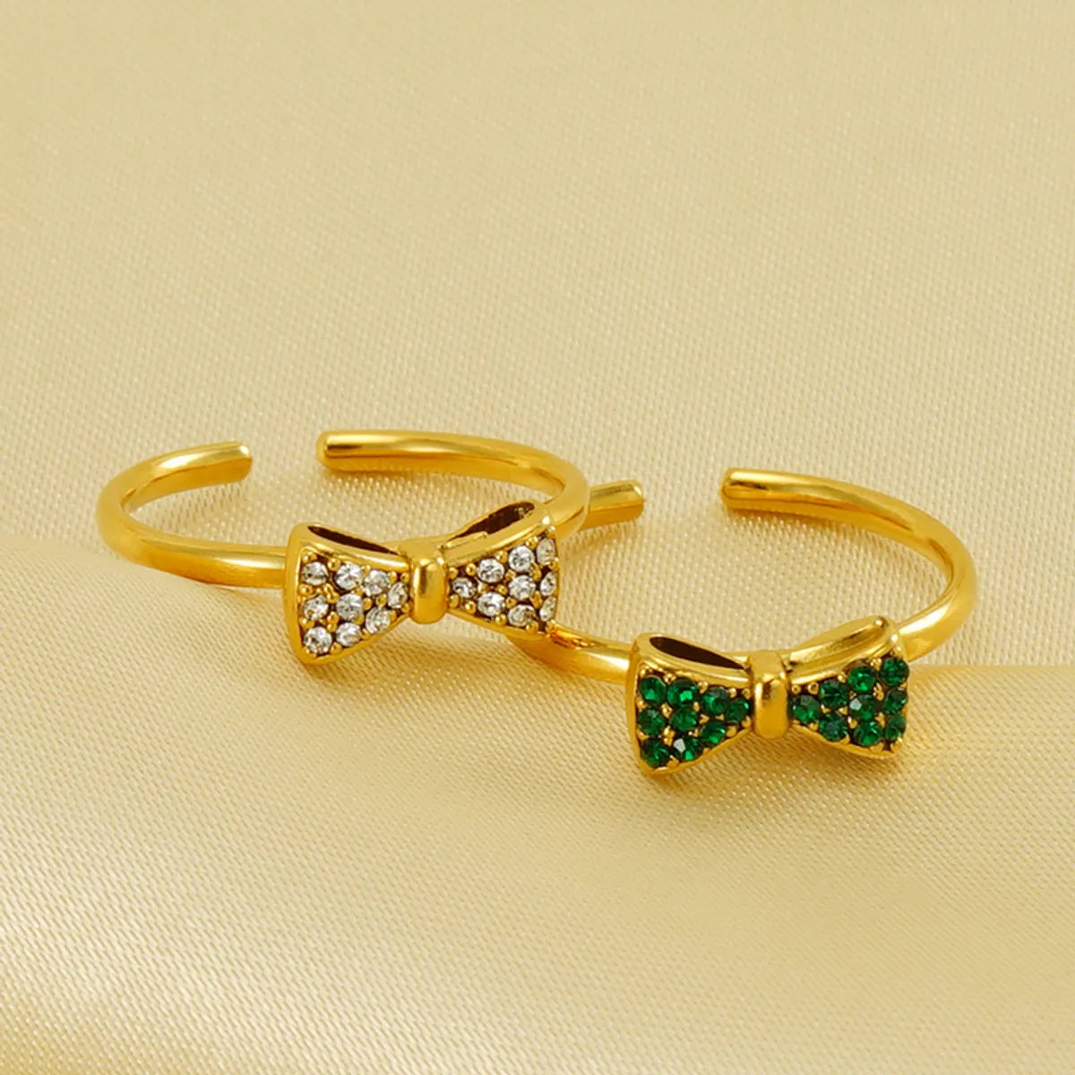 Retro Sweet Bow Knot Stainless Steel Plating Inlay Zircon 18k Gold Plated Open Rings