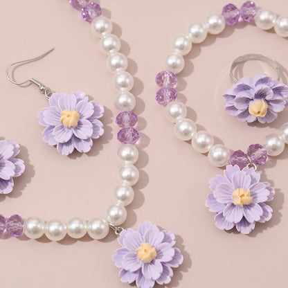 Retro Sweet Flower Alloy Inlay Pearl Girl's Jewelry Set