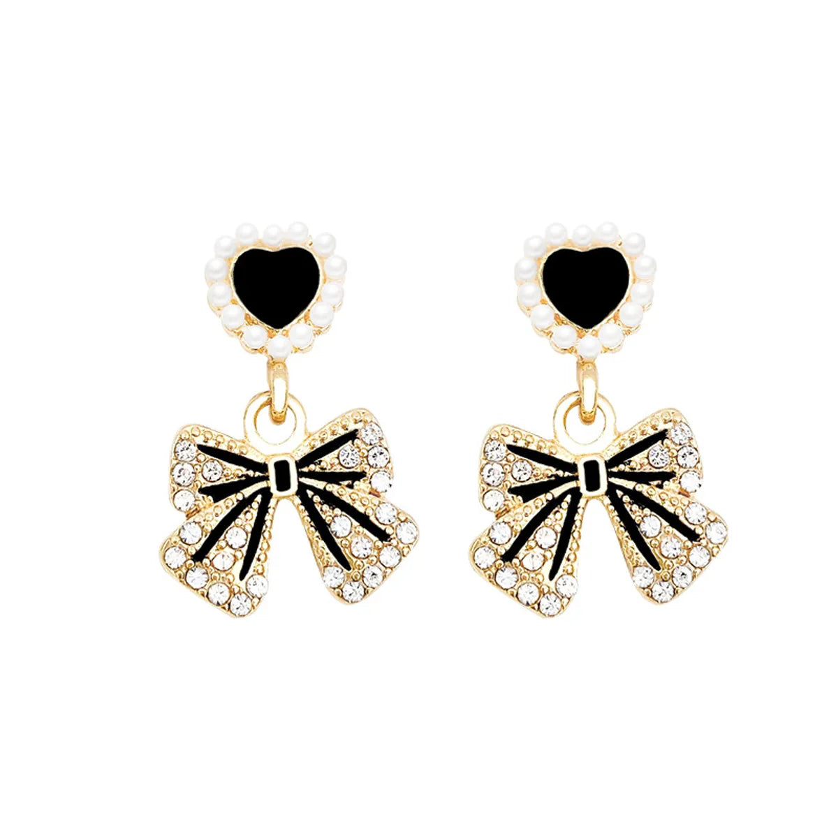 Retro Sweet Heart Shape Bow Knot Alloy Enamel Plating Inlay Rhinestones Pearl Women's Drop Earrings 1 Pair