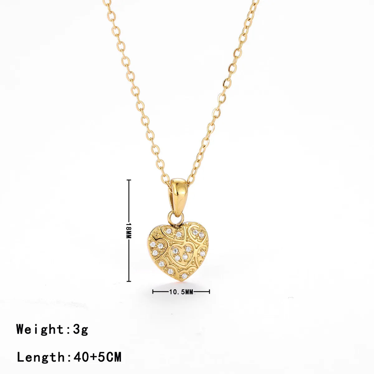 Retro Sweet Heart Shape Stainless Steel Plating Inlay Zircon White Gold Plated Gold Plated Pendant Necklace