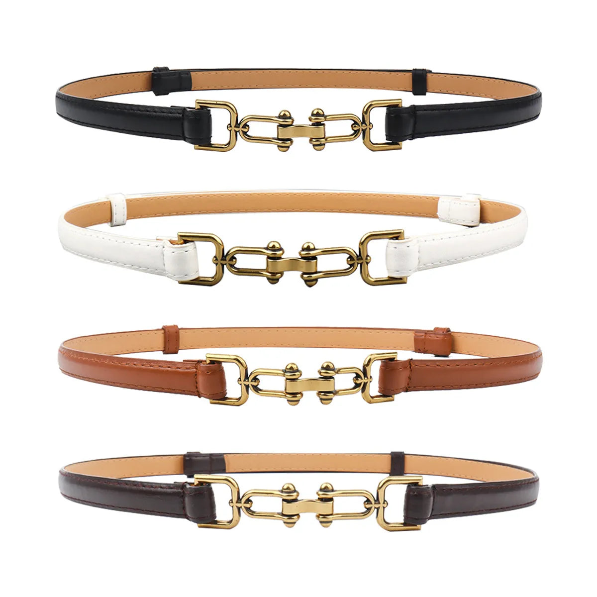 Retro Sweet Solid Color Pu Leather Alloy Plating Women'S Leather Belts