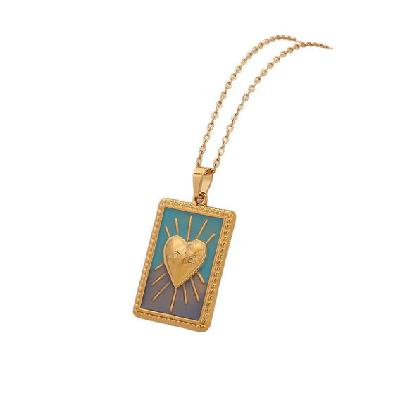 Retro Tarot Love Fish Heart Shape Stainless Steel Pendant Necklace