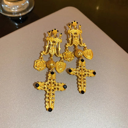 1 Pair Retro Tassel Flower Plating Inlay Alloy Artificial Pearls Rhinestones Drop Earrings