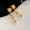 1 Pair Retro Tassel Flower Plating Inlay Alloy Artificial Pearls Rhinestones Drop Earrings