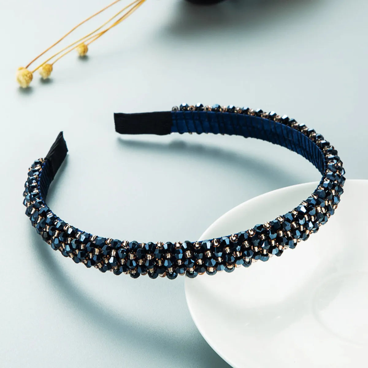 Retro Thin Edge Crystal Hand-Beaded Solid Color Headband