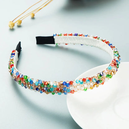 Retro Thin Edge Crystal Hand-Beaded Solid Color Headband