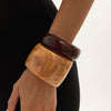 Retro Tie Dye Resin Wide Bracelet With Irregular Geometric Shape Polished Finish And Layered Stacked Style