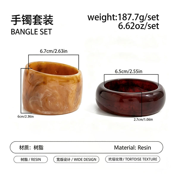 Retro Tie Dye Resin Wide Bracelet With Irregular Geometric Shape Polished Finish And Layered Stacked Style