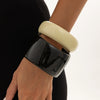 Retro Tie Dye Resin Wide Bracelet With Irregular Geometric Shape Polished Finish And Layered Stacked Style