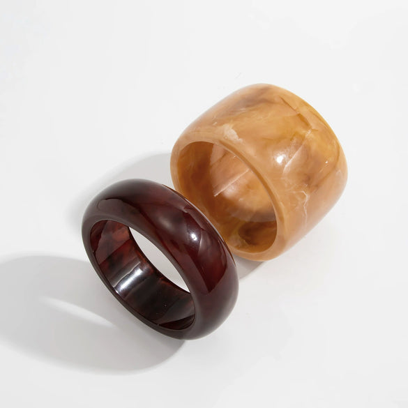 Retro Tie Dye Resin Wide Bracelet With Irregular Geometric Shape Polished Finish And Layered Stacked Style