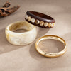 Retro Tiedye Resin And Layered Metal Bracelet Set With Inlaid Round Beads And Wooden Bracelet