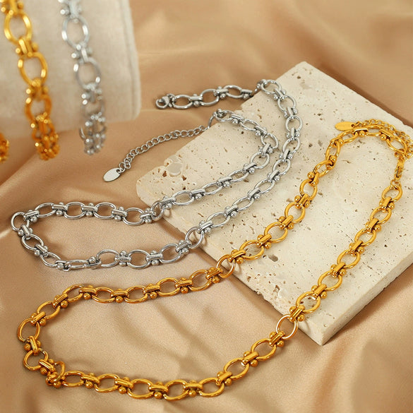 Retro 316L Stainless Steel Bracelet And Clavicle Chain With Plant Flower Pattern And Electroplating Treatment For Unisex