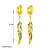 Retro Titanium Steel Gold Color Drop Oil Leaf Pendant Earrings With Geometric Pattern And Electroplating Design Unisex Long Earrings