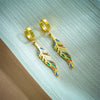 Retro Titanium Steel Gold Color Drop Oil Leaf Pendant Earrings With Geometric Pattern And Electroplating Design Unisex Long Earrings