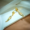 Retro Titanium Steel Gold Color Drop Oil Leaf Pendant Earrings With Geometric Pattern And Electroplating Design Unisex Long Earrings