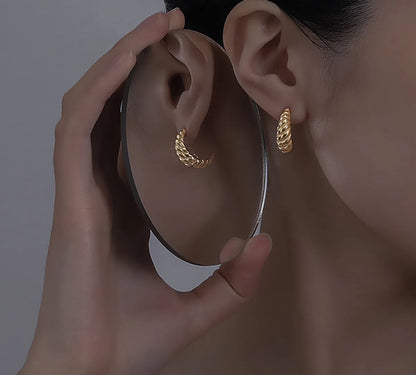 E107ns New Titanium Steel Gold-plated Twist Hoop Earrings Fashionable 18k Gold-plated Horn Round Earrings