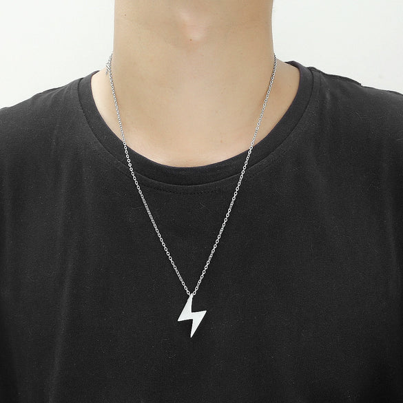Retro Titanium Steel Lightning Pendant Necklace With Old Treatment For Men And Women Couple