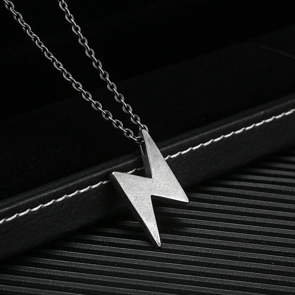 Retro Titanium Steel Lightning Pendant Necklace With Old Treatment For Men And Women Couple