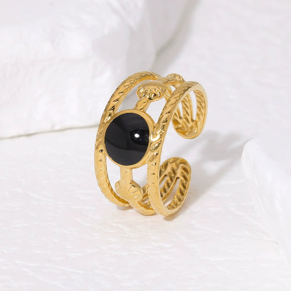 Retro Titanium Steel Open Ring With High Grade Oil Dropping And 18K Gold Plated Geometric Design For Women