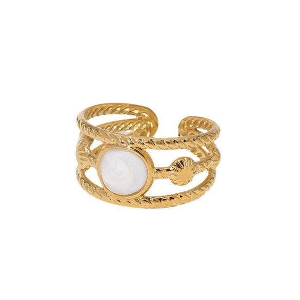 Retro Titanium Steel Open Ring With High Grade Oil Dropping And 18K Gold Plated Geometric Design For Women