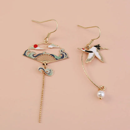 Retro Tower Sector Ferroalloy Copper Plating Artificial Pearls Zircon Women's Drop Earrings 1 Pair