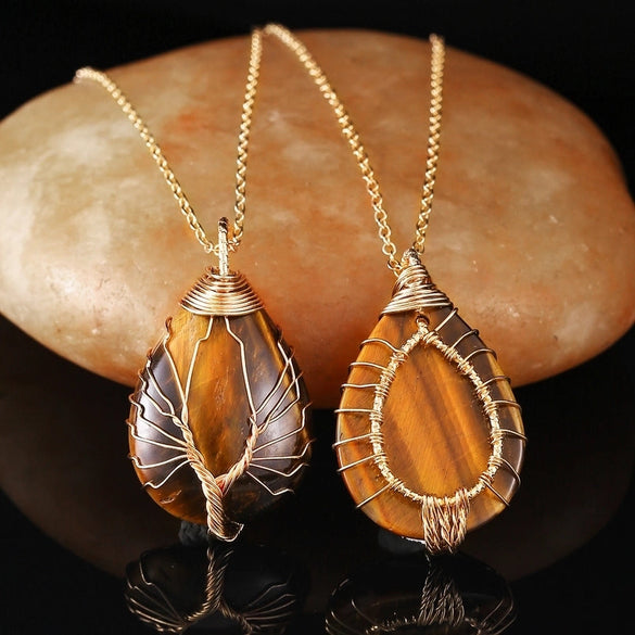 Retro Tree Water Droplets Natural Stone Crystal Charms