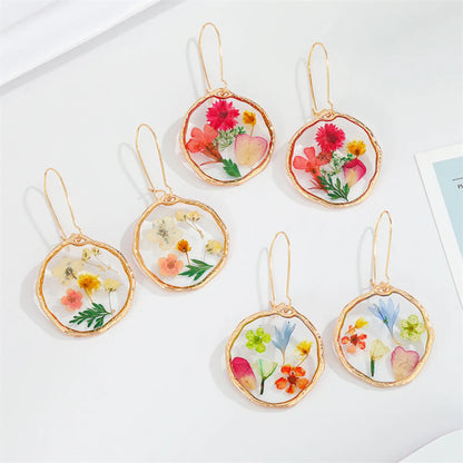 Retro Trend Transparent Resin Natural Dried Flower Earrings Flower Ear Hook