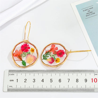 Retro Trend Transparent Resin Natural Dried Flower Earrings Flower Ear Hook