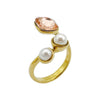 Retro Trendy Commuter Pearl Pink Crystal Gemstone Stainless Steel Electroplated Ring