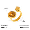 Retro Trendy Ins Style Stainless Steel Special Shaped Asymmetrical Geometric Ring With Tiger Eye Stone And Titanium Steel Electroplated