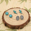Retro Turquoise Alloy Earrings Three Piece Set With Lightning Pumpkin Flower Design And Electroplating Treatment
