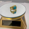 Retro Turquoise Alloy Geometry Ring With Electroplated Light Luxury Style For Women Wedding Engagement Couple Jewelry