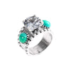 Retro Turquoise Alloy Geometry Ring With Electroplated Light Luxury Style For Women Wedding Engagement Couple Jewelry