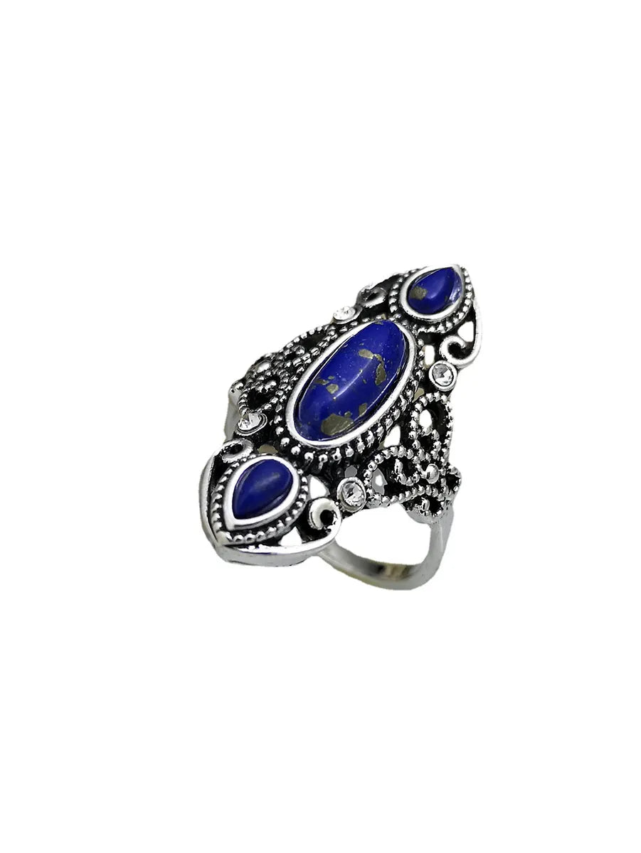 Retro Turquoise Creative Hollow Carved Lapis Lazuli Ring