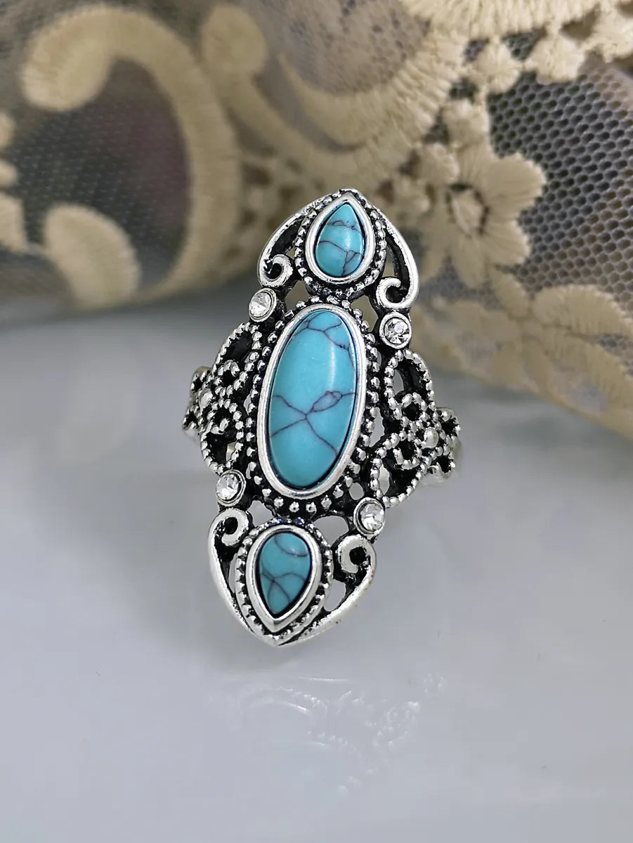 Retro Turquoise Creative Hollow Carved Lapis Lazuli Ring