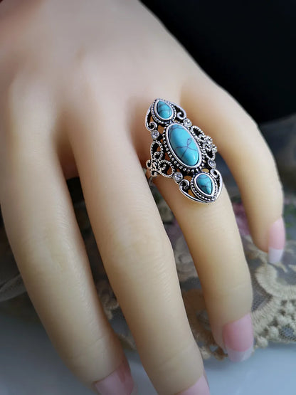 Retro Turquoise Creative Hollow Carved Lapis Lazuli Ring