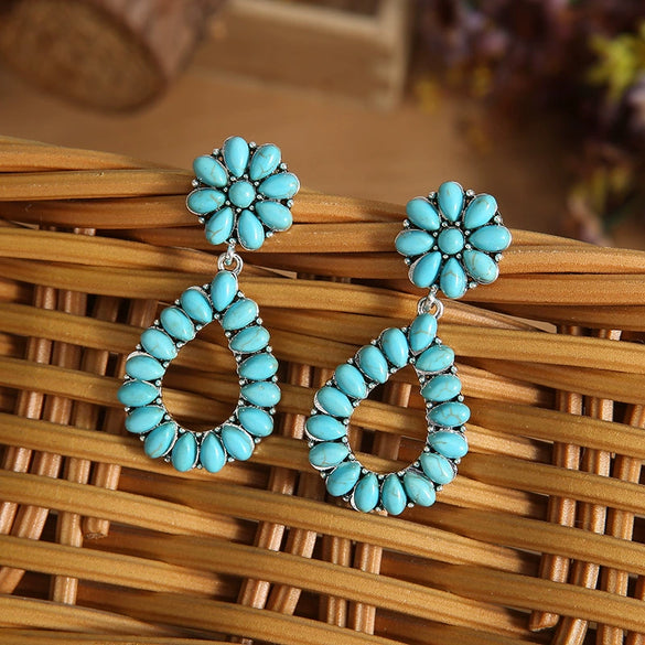 Retro Turquoise Drop Shape Earrings Electroplating Style