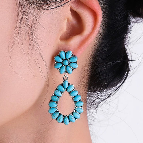 Retro Turquoise Drop Shape Earrings Electroplating Style