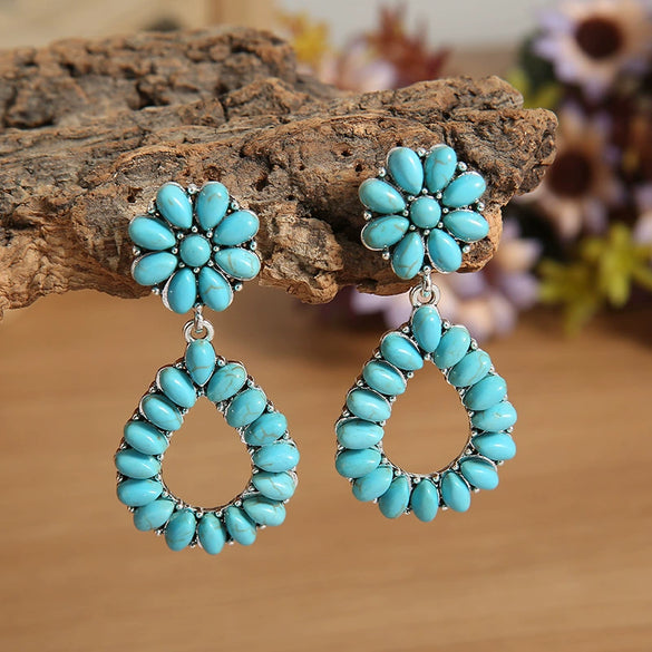 Retro Turquoise Drop Shape Earrings Electroplating Style