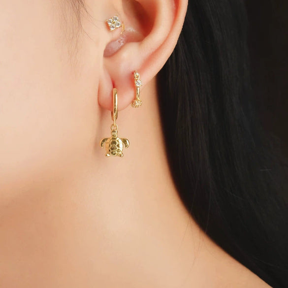 Retro Turtle Animal Ear Buckle Earrings For Women With Silver Needle And Copper Electroplated Fashion Jewelry
