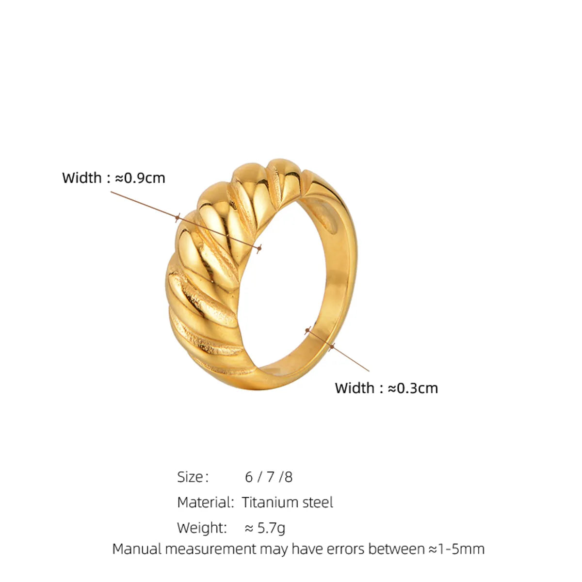 304 Stainless Steel 18K Gold Plated Retro Plating Twist Rings