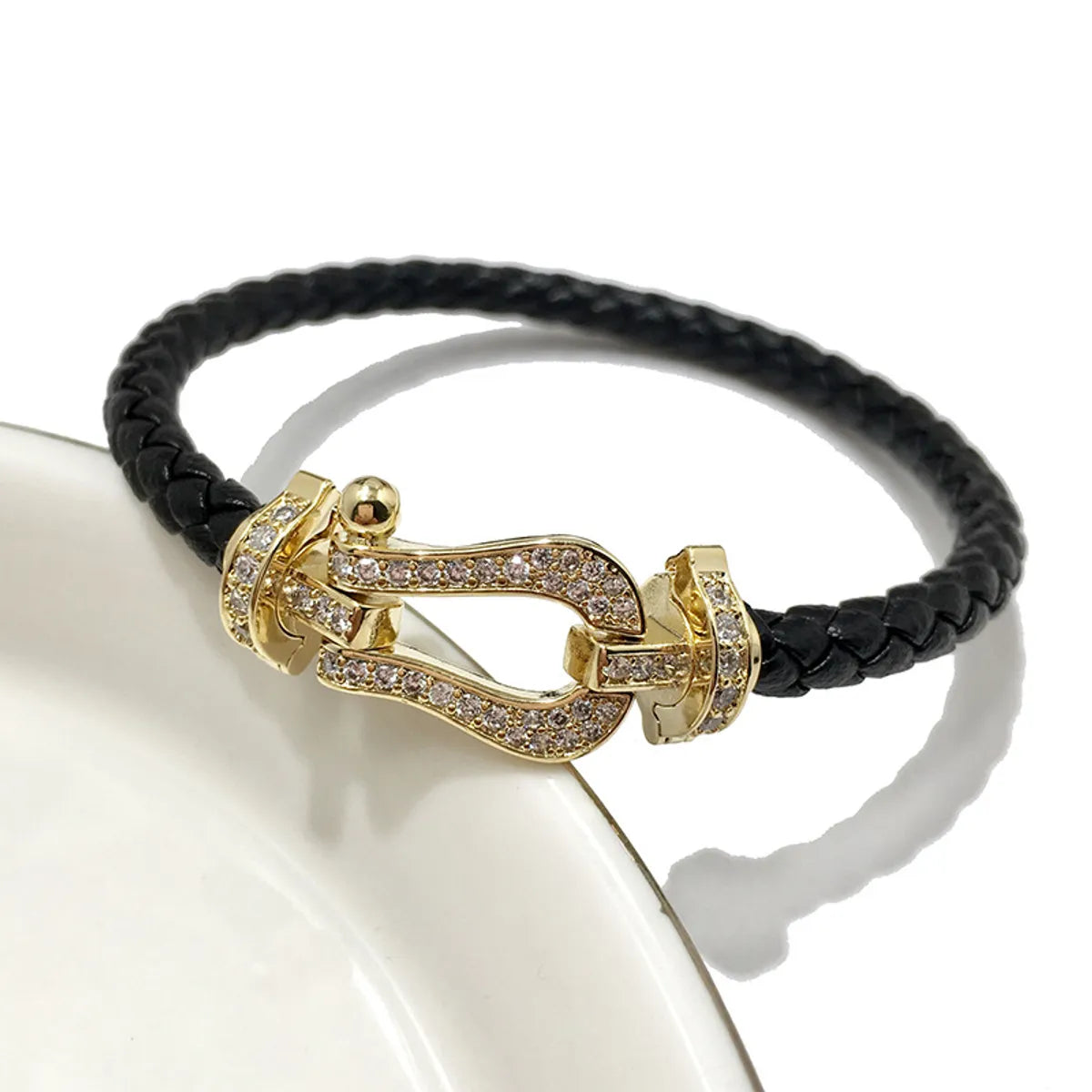 Retro Twist Zircon Pu Leather Copper Wholesale Bangle