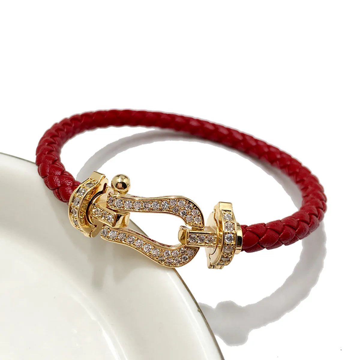 Retro Twist Zircon Pu Leather Copper Wholesale Bangle