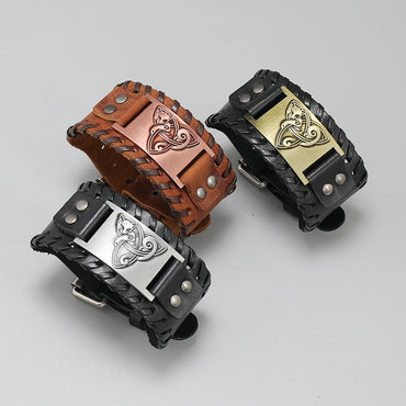 Retro Viking Pattern Cowhide Bracelet Personalized Woven Men'S Leather Bracelet